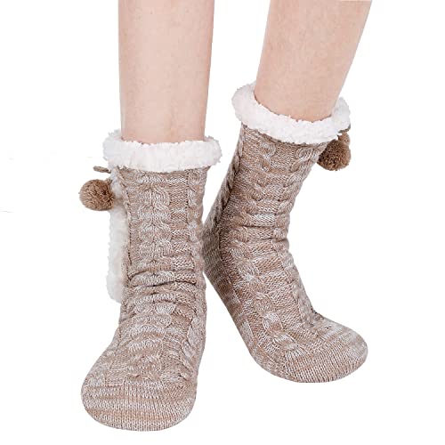 Image of Chassic Sherpa Lined Slipper Socks for Women, Non-Slip Cozy Winter House Socks, Soft Fuzzy Socks, Gifts for Women & Ladies Stocking Stuffers