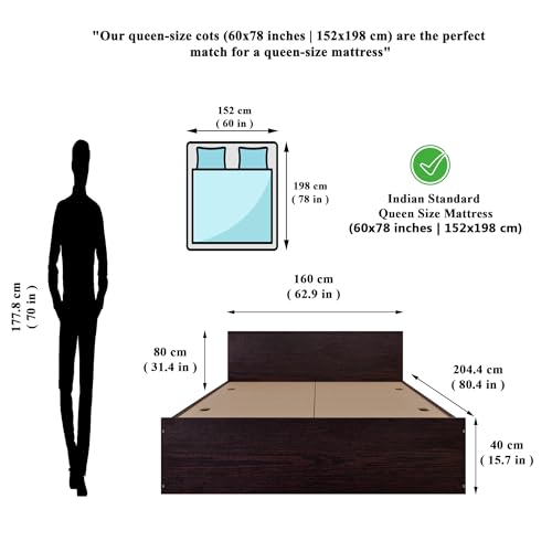 Image of VIKI Vault Queen Size Bed with Storage (78x60) | Engineered Wood Wooden Bed Frame for Bedroom | Modern Box Storage Cot | Flowery Wenge Finish | Free Assembly | 1 Year Warranty