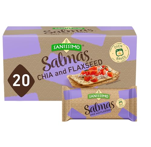 Sanissimo Salmas Chia & Flaxseed, 20 Packs of 3 Crackers, Oven Baked Corn Crackers, Gluten Free, Non-GMO, Kosher Certified
