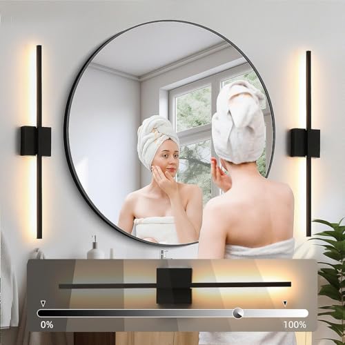 Image of Wall Sconces Set of Two, Black Modern Wall Sconce Light for Bathroom, Living Room, Bedroom, Hardwired 3000K 28''