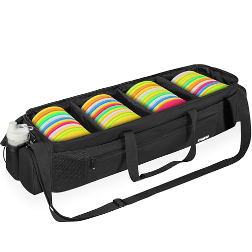 ITHWIU Disc Golf Storage Bag 34.5 X 10.2 X 10.2 Inch Large Capacity Can Hold 48+ Discs with 4 Dividers and Multi Side Pockets Black
