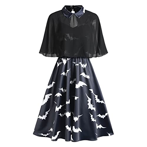 Charmma Women's Gothic Peter Pan Collar Keyhole Bell Sleeve Mesh Panel Dress #TOP6