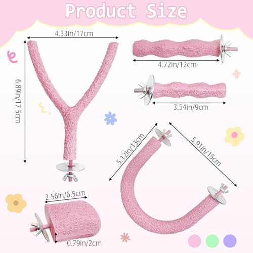 Image of PINVNBY 5 Pack Bird Perch Resin Bird Beak Grinding Stone Parrot Cage Stand Platform Foot Claws Trimmer Chew Toy Cage Accessories for Budgie Cockatiel Conure Lovebird Finch (Pink)