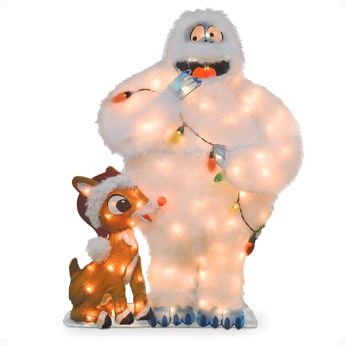 ProductWorks 32 Inch Rudolph the Red-Nosed Reindeer and Bumble Indoor/Outdoor Christmas Yard Ornament Holiday Display with 80 Clear LED Lights