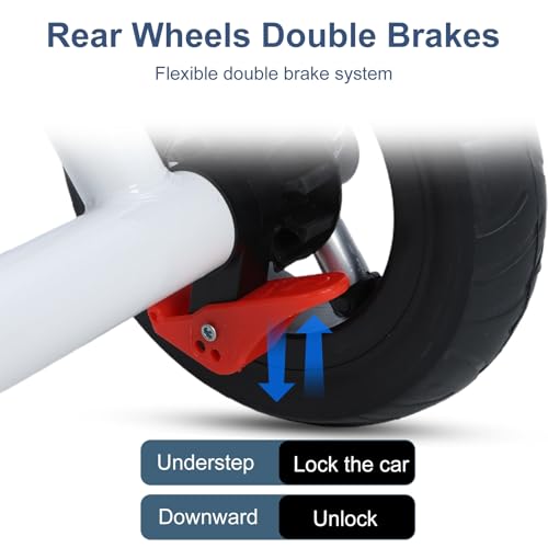 Doppelsitz-Dreirad-Kinderwagen, Anti-Rollover-Tandem-Trike mit Schiebegriff und stoßfesten Gummirädern, 98 cm Länge und 100 cm Höhe, für 2–8 Jahre, Outdoor-Kinder fahren auf Fahrrad, Grau – Bild 6