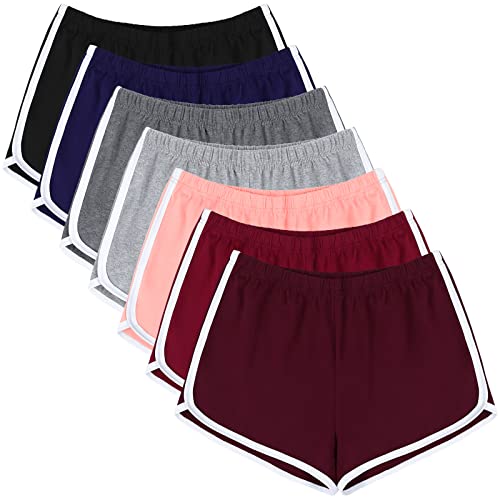 URATOT 7 Pack Womens Cotton Shorts, Dolphin Booty Athletic Gym Sports Shorts for Yoga Lounge Running
