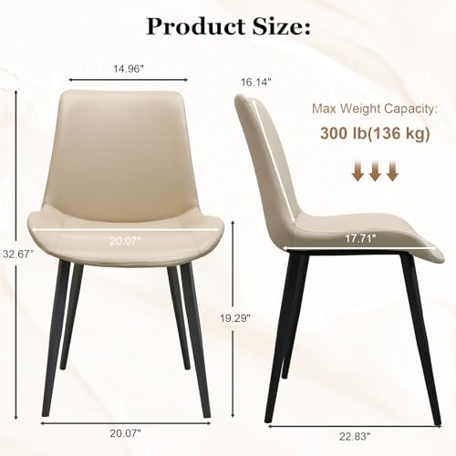 Image of Modern Dining Chairs Set of 2, PU Leather Dining Room Chairs, Upholstered Kitchen Chairs with Ergonomic Backrest & Sturdy Metal Legs, Perfect for Dining Room, Living Room, Beige