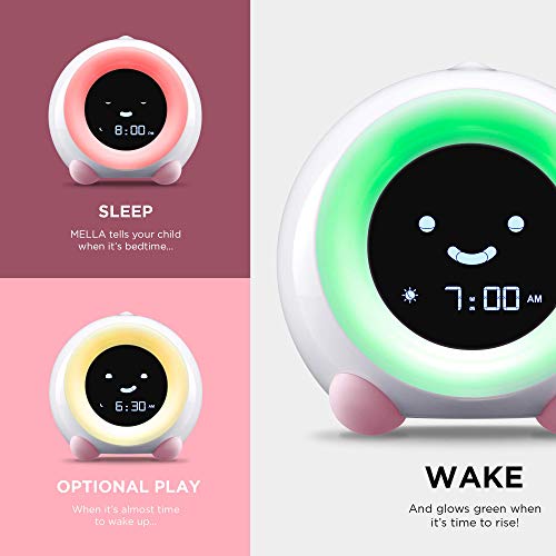 LittleHippo MELLA: Ready to Rise Children's Sleep Trainer, Night Light, Sound Machine and OK to Wake Alarm Clock for Toddlers and Kids - Blush Pink