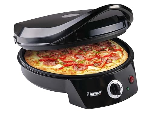 Bestron električna pećnica za pizzu, pekač za pizzu do 230°C, s gornjim/donjim grijanjem, za domaću ili smrznutu pizzu, tarte flambée, quiche ili wrapove do Ø 27 cm, 1800 watta, boja: crna