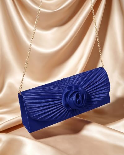 XquiziFit Update Clutch Purses for Women Elegant Evening Bag Floral Clutch Bag with Detachable Chain for Wedding, Party, Prom, Blue Clutch — view 2