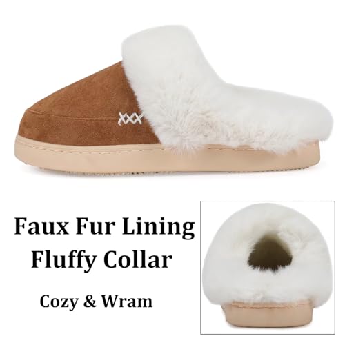 ninecifun women39s and men39s memory foam house slippers faux fur lined indoor fuzzy slippers with no-slip sole slip on suede home shoes warm winter gift for women amp men