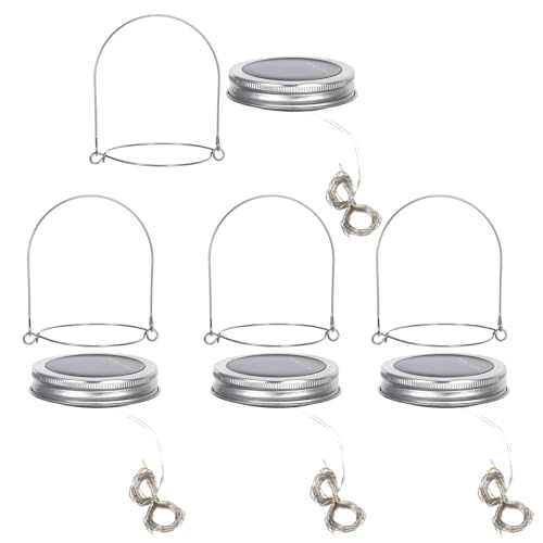 FUTUREORYY Guirnalda de Luces Solares para Frascos 2m 20Led Luz Cálida Juego de 4 Tapas Solares para Frascos Cobre Resistente Adecuado para Jardín Patio y Decoración Exterior