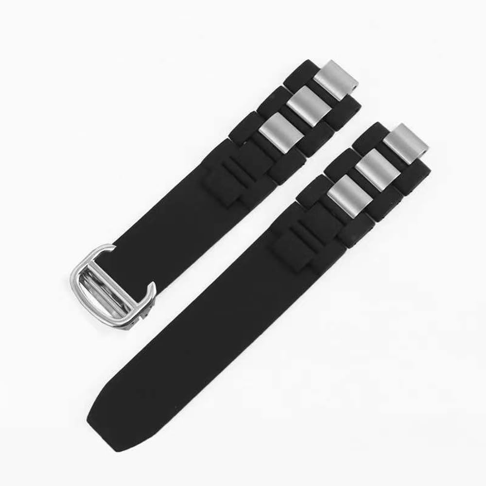 Kevisae Black Rubber Silicone Watch Band Compatible with Must De Cartier 21 Century Chronograph Quartz-Rubber Watch Band Strap for 20mm Cartier