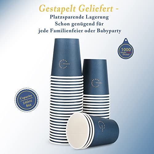 Foto von 1000 Kaffeebecher to go Pappe 240 ml, Einweg Kaffeebecher 8 oz, Kaffee to go Becher Papier, Pappbecher Coffee to go Cups für Party Geburtstag Hochzeit Restaurant Bar Bäckereien, blau