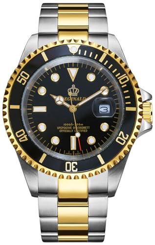 PASOY Mens Luxury Watches Rotatable Bezel Sapphire Glass Luminous Hand Quartz Silver Tone Stainless Steel Watch Black Dial