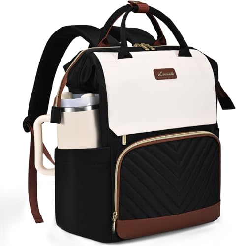 Image of LOVEVOOK Laptop Backpack for Women with Giant Tumbler Holder Pocket, 15.6 inch Travel Work Bag Purse for Nurse Teacher, Waterproof Casual Daypack Bookbag for College Business