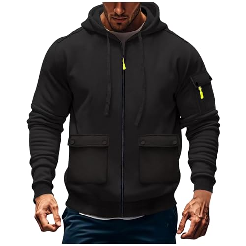 Generico Felpa con Cappuccio da Uomo Tinta Unita Autunno e Inverno Felpe con Tasche e Coulisse Casual Eleganti Felpa Trekking Cardigan con Cerniera Integrale Traspirante Corsa Felpe per All'Aperto