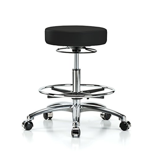 Image of Perch Chrome 360 Degree Height Adjustable Swivel Stool with Foot Ring | Medium Bench Height 20.5-28 inch | Black Fabric