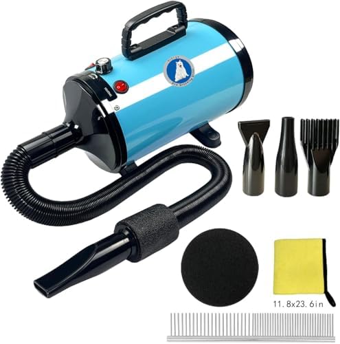 Dog Dryer,Dog Dryer for Pet Grooming, Dog Hair Dryer Blower Dog Blow Dryer and Temperature Control Pet Blower Dryer with 4 Different Nozzles (ABS-Blue)