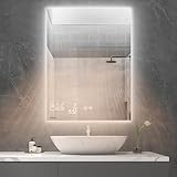 byecold Badkamerspiegel met ledverlichting, 60 x 80 cm, spiegelverwarming met weerstation, wifi, badkamerspiegel, verwarming met aanraakschakelaar, verticaal