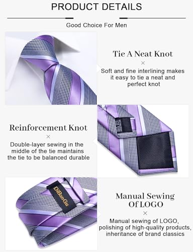 Image of DiBanGu Mens Striped Tie Silk Woven Necktie and Pocket Square Cufflinks Tie Clip Set Wedding Business Formal Gift Tie for Men