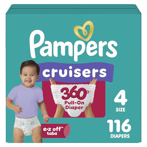 Image of Pampers Diapers - Cruisers 360 - Size 4, 116 Count, Babyproof up to 100% Leakproof Pull-On Diaper