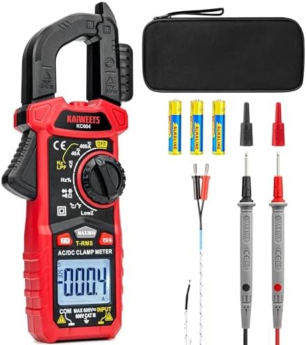 KAIWEETS Digital Clamp Meter Multimeter with D-Shaped Jaw for AC/DC Current & Voltage, Auto-ranging 4000 Counts Voltage Tester with Flashlight Backlight, Measuring Temperature Continuity Diode NCV