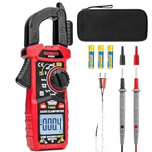 KAIWEETS Pinza AmperimÃ©trica CA/CC, Pinza MultÃ­metro para Medir Voltaje &Corriente CA/CC, Temperatura, Continuidad, NCV, Diode, con Linterna, Luz de Fondo, MandÃ­bula en Forma de D, KC604