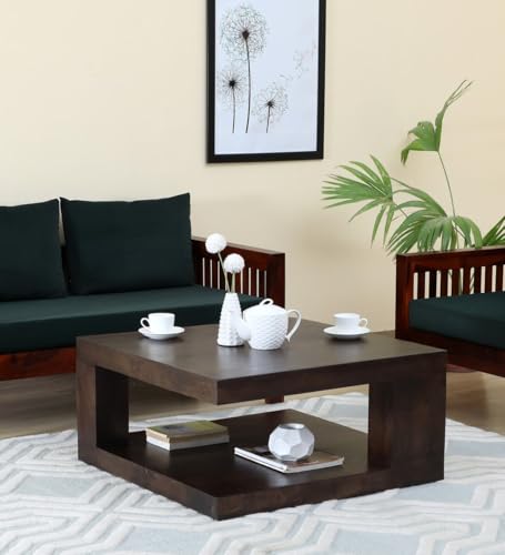 Image of Solid Sheesham Wood Centre Coffee Table | Handcrafted Wooden Center Table for Living Room, Bedroom, Office, Hall & Outdoor Garden | Premium Walnut Finish | Durable & Stylish Furniture
