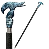 Victorian Raven Brass Handle 38'' Walking Stick for Men & Women - Wooden Cane With Skull Designer Handle, Vintage Antique Style