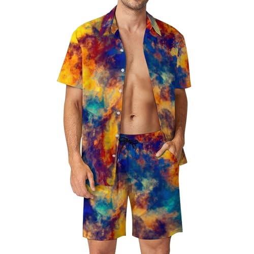 Ensemble Chemise Hawaïenne Jaune Homme Short Pantalon Légers Vêtements Mer Été Taille S