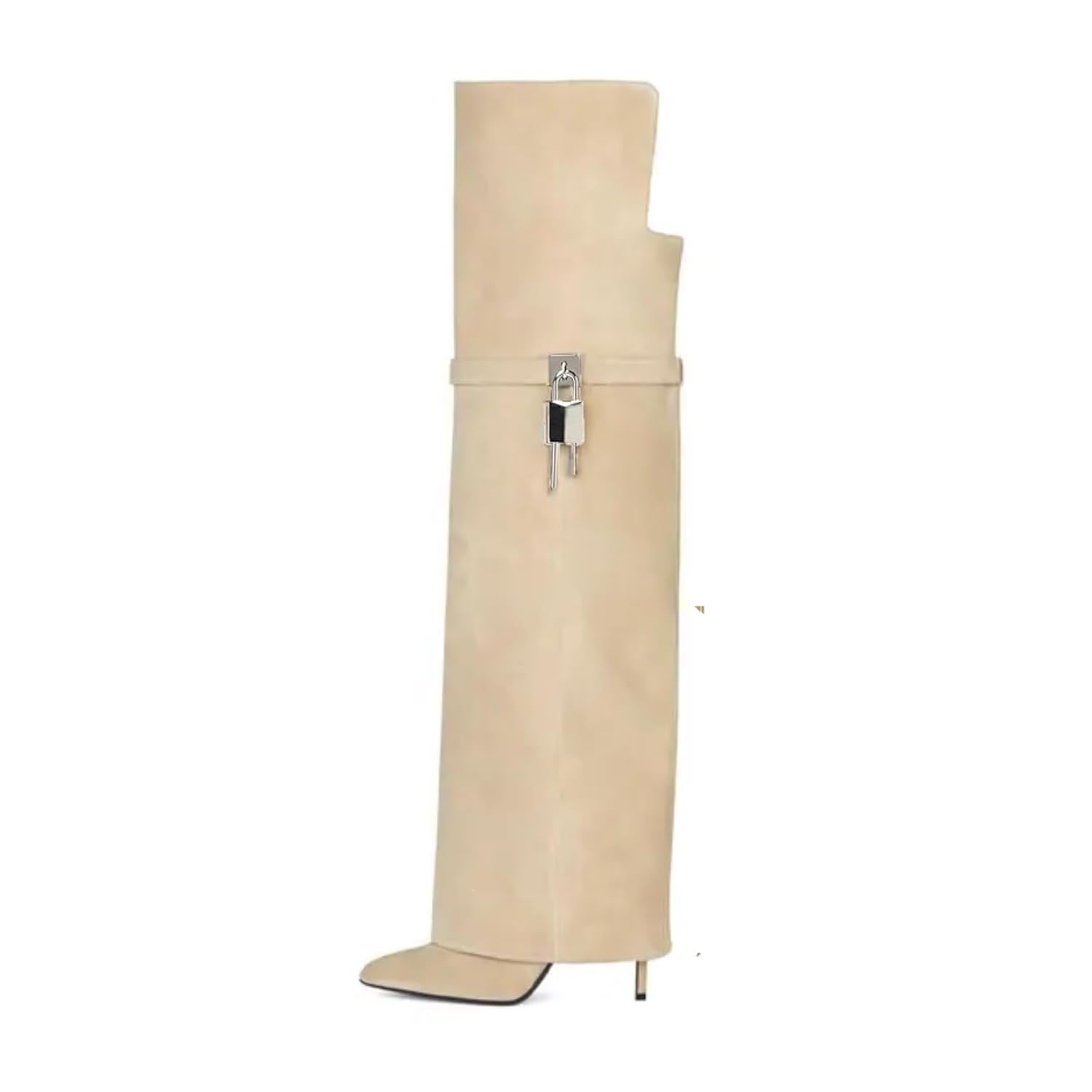 keleimusi Fold Over Thigh High Over the Knee Boots For Women Pointed Toe Stilettos High Heel Padlock Boots