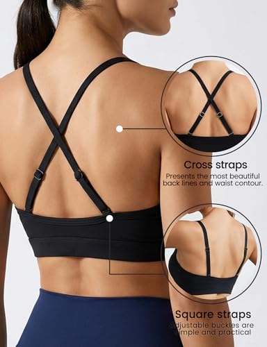 Image of Buauty Sports Bras for Women Criss Cross Back Medium Support Yoga Wireless Padded Bra with Removable Cups Racerback Bra 4 Gym