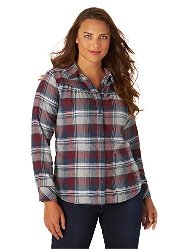 Riders by Lee Indigo Women's Long Sleeve Semi-Fitted Flannel Shirt, Windsor Wine, X-Large