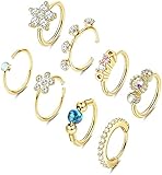 🌺 Aro de nariz lindo 🌺8 piezas de lindo aro de nariz negro con joya, fácil de combinar con otras piezas de joyería y el poco de brillo que agregan te hará elegante y encantador