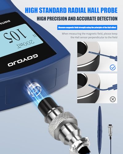 Image of Gauss Meter with High Precision Probe, Digital Magnetic Field Tester (2400mT /24000Gs), N /S Polarity Identification for Magnet, Motor & Speaker Testing, ±5% Accuracy