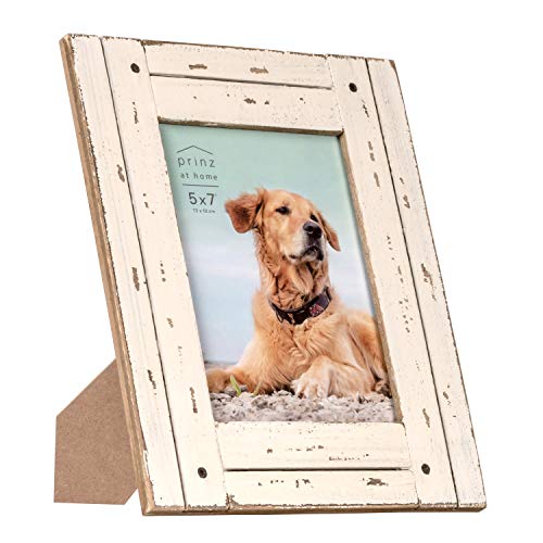 Prinz Homestead 5X7 Distressed Wood Picture Frame, Tabletop Or Wall Mount, Antique White #TOP1