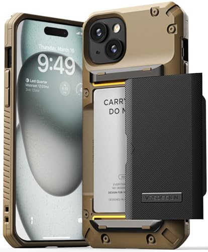 Étui portefeuille iPhone 15 Plus antichoc kaki avec compartiment 4 cartes VRS DESIGN