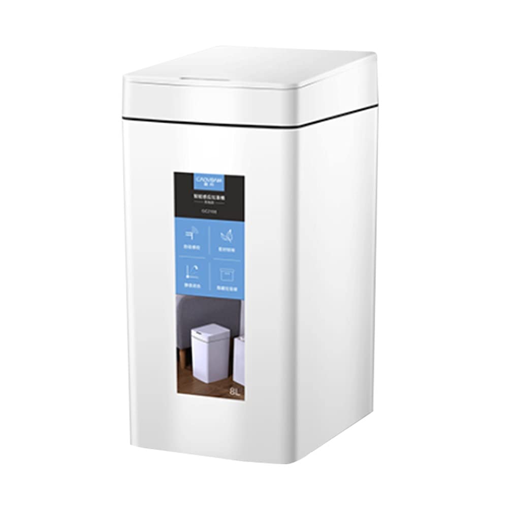 Smart Sensor Trash Can, Household 8L Capacity USB Rechargeable Waterproof Design Mute Opening and Closing Narrow Garbage Basket with Lid