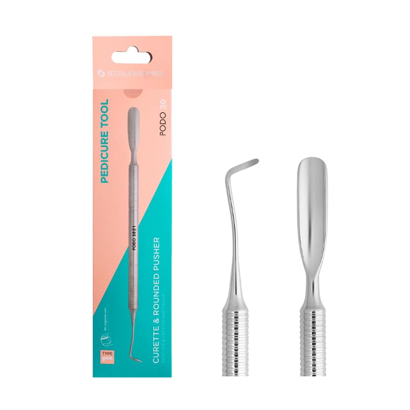 STALEKS PRO Pedicure Pusher Curette, PP-20/1, Stainless Steel, FOOT_SCRAPER, Partial Callus Removal, Ingrown Nail Care