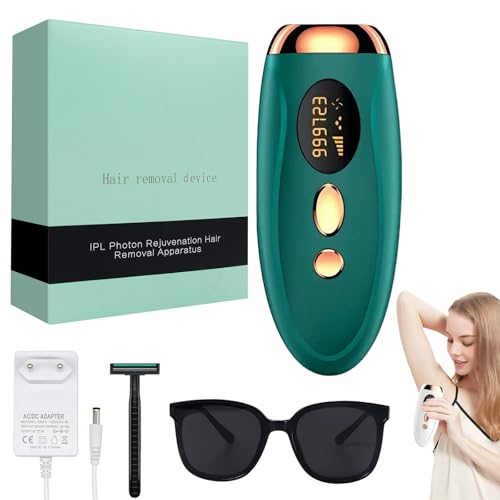 HASAIKA® Depiladora Electrica, Depiladora Laser, Depiladora Laser IPL con Función de Enfriamiento, Depiladora indolora para cara, axilas, brazos, piernas y cuerpo (Verde)