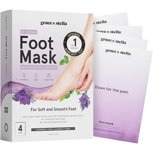 Award-Winning Foot Peeling Mask – Dr. Pedicure Foot Peel Masks (4 Pairs, Lavender) – Moisturizing Foot Masks That Remove Dead Skin, Exfoliating Foot Mask for Dry Cracked Feet, Feet Peeling Mask