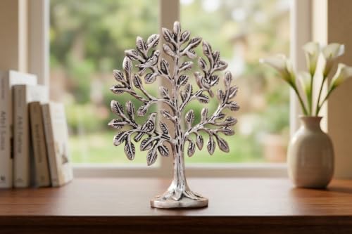 Image of Metal Kalpavriksha Tree for Home Decor - Golden Wish Fulfilling Tree Metal Showpiece for Temple, Vastu, Office Table & Gifting Banyan (No 0 Silver)