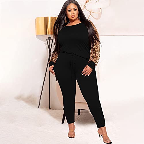 Mrsfitok Plus Size Leopard Print 2 Piece Outfit For Women Sweatsuits Sets Long Sleeve Tops And Sweatpans Sweatsuits Tracksuits Black Xl #TOP2