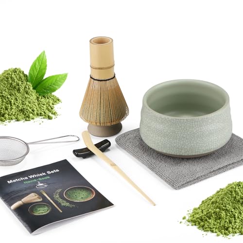Juego de té macha de 7 piezas, con cuchara de matcha, soporte para batidor, batidor de bambú matcha, pala, colador, accesorios de matcha, ceremonia de té tradicional japonesa, el mejor regalo para los