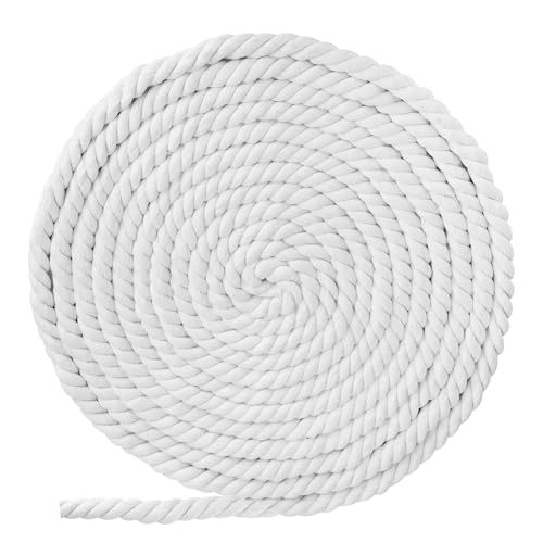 Cuerda de algodón de 10 m x 20 mm de grosor, cordón de macramé natural, cuerda de algodón suave para manualidades, decoración para colgar en la pared (blanco)