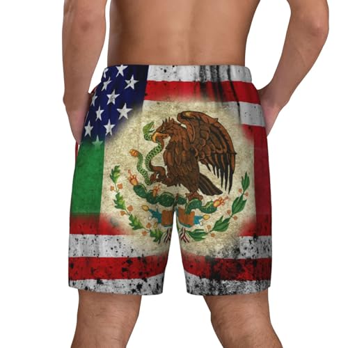 Combined Mexican Mexico Flag and USA Flag Men's Swimming Trunks Lightweight Breathable Beach Shorts Quick Dry Swim Shorts4