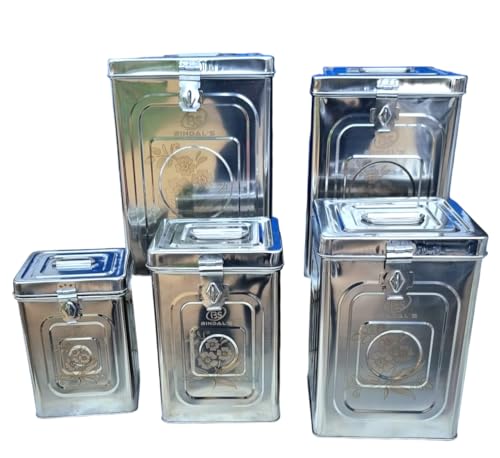 Image of JMTC Stainless Steel Grocery Container /Dabba /Canister for rice,SUGER Square Containers set | 5 pieces - 3kg, 5kg, 7kg, 10kg, 15kg
