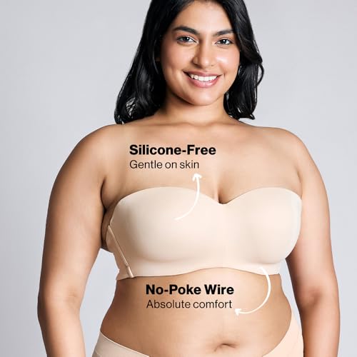 Image of NYKD NYB027 Cotton Padded Wired Multiway Strapless Bra Anti Slip Seamless Bonded Neckline Detachable Straps (Plus