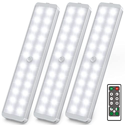 LED Closet Lights with Charging Station, 24-LED Under Cabinet Lighting with Remote, Homelife Motion Sensor Light Indoor, Wireless Battery Powered Lights Bar for Kitchen, Wardrobe, Hallway(3 Pack)